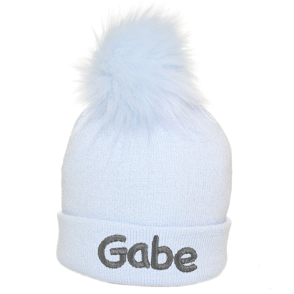 Personalised Pastel Blue Pom Hat - 2 to 6 years