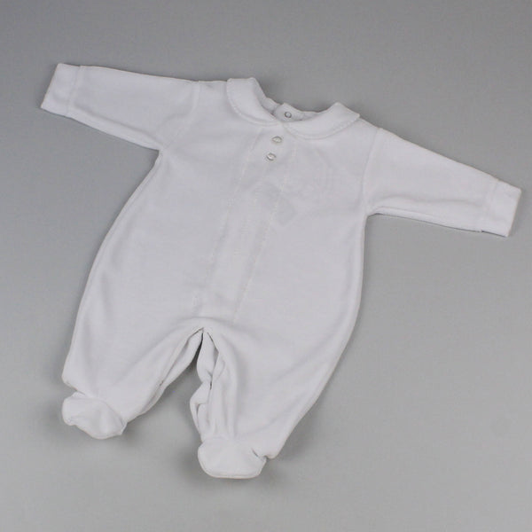 Baby unisex velour sleepsuit in white