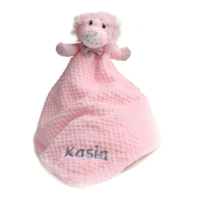 Personalised Pink Lion Baby Comforter with Embroidered Name