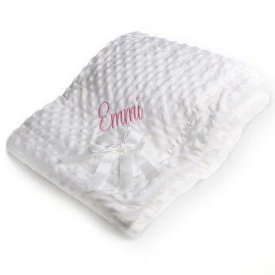 Personalised White Dimple Baby Blanket with Satin Bow