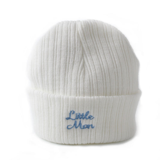 Newborn Beanie Hat with “Little Man” Embroidery – Newborn & 0–6 Months