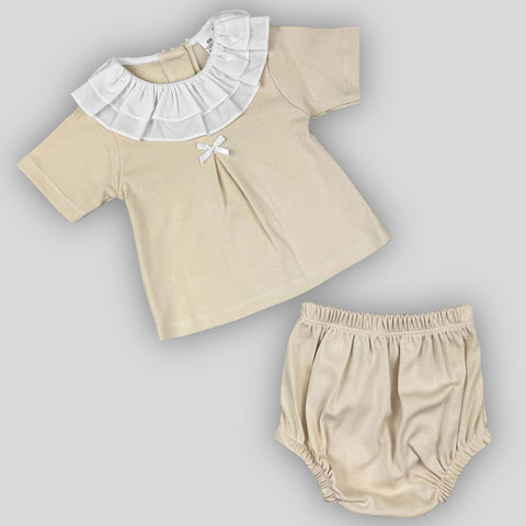 baby girls beige two piece cotton pex outfit