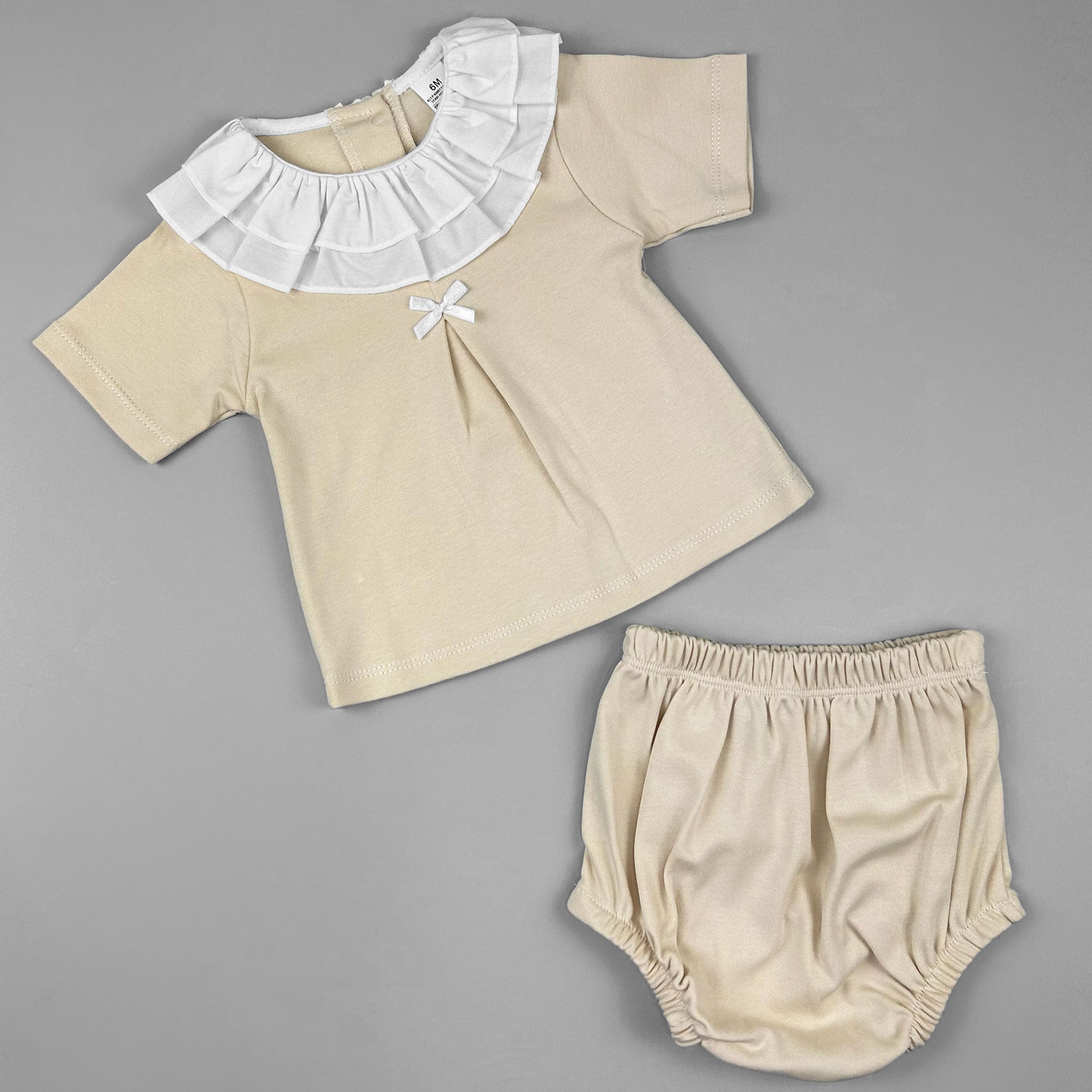 baby girls beige two piece cotton pex outfit