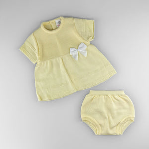 lemon yellow knitted baby dress and knickers