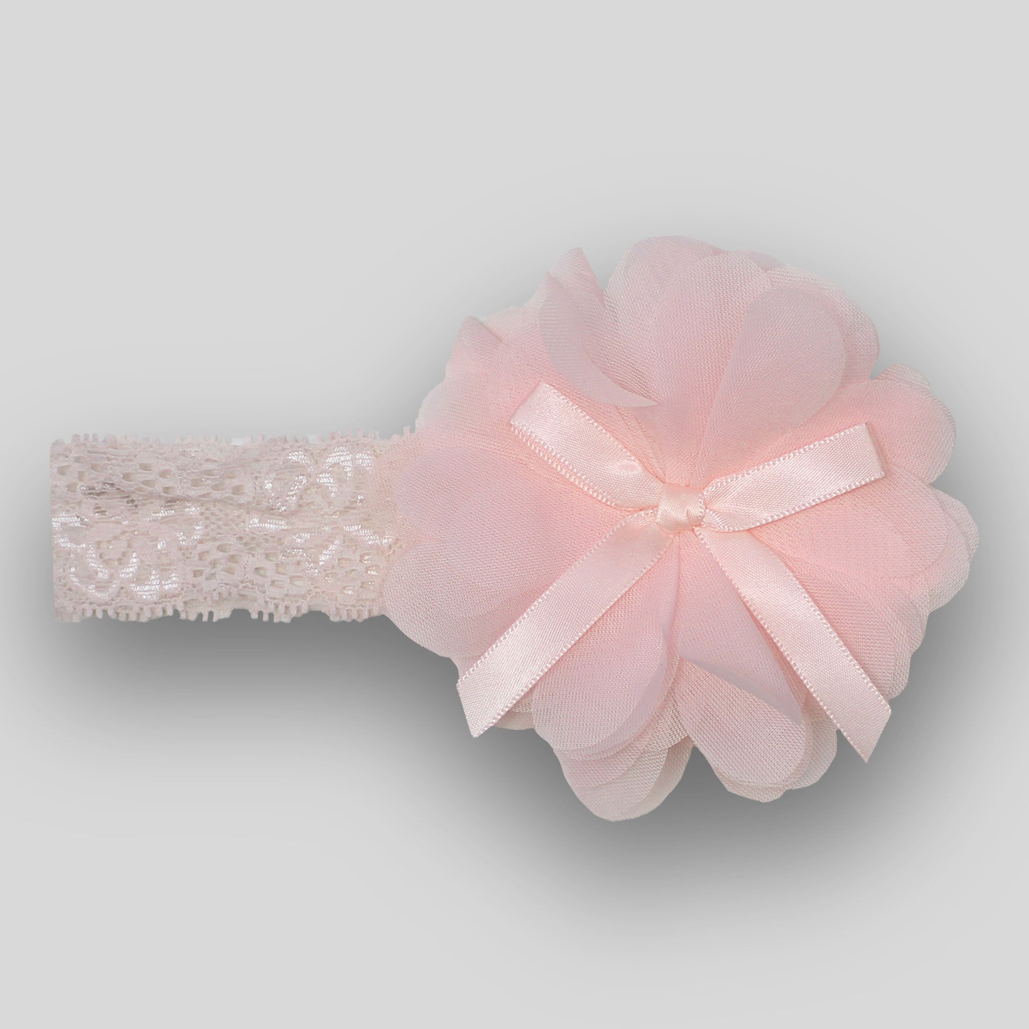 baby girls pink lace headband with flower and bow