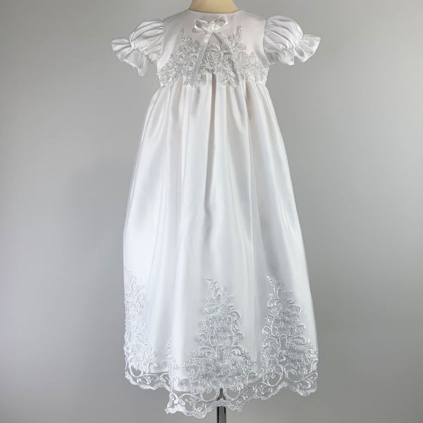 Baby Girls White Long Christening Gown Baptism Dress with Bonnet