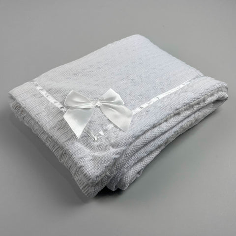 Deluxe White Baby Blanket with Bow