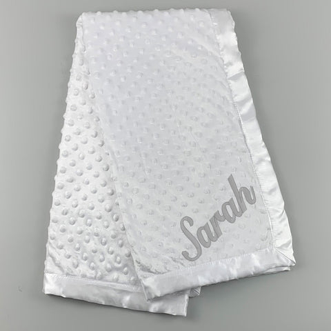 Personalised Baby Blanket with Satin Trim - White