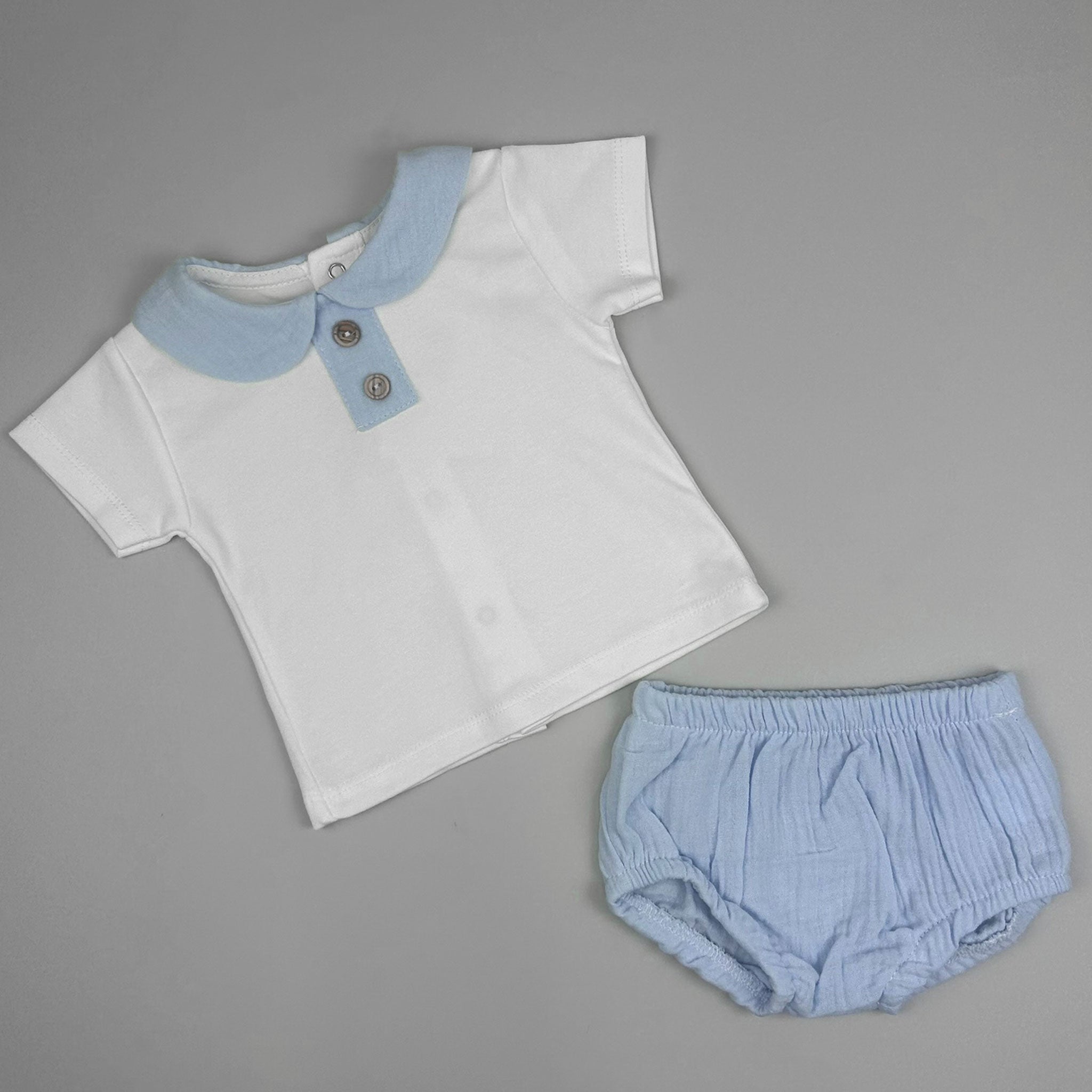 baby boys white and blue summer outfit