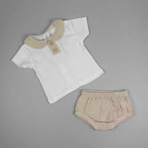 beige two piece boys outfit