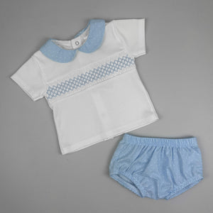 baby boys two piece blue and white summer outfit