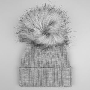 baby unisex grey pom pom hat