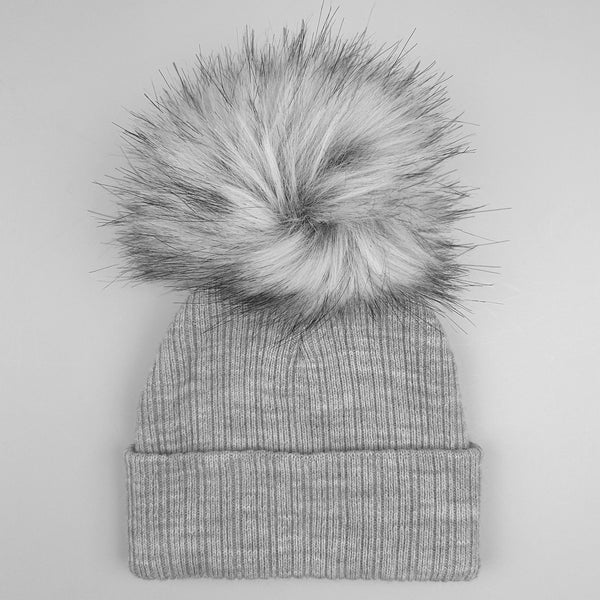 baby unisex grey pom pom hat