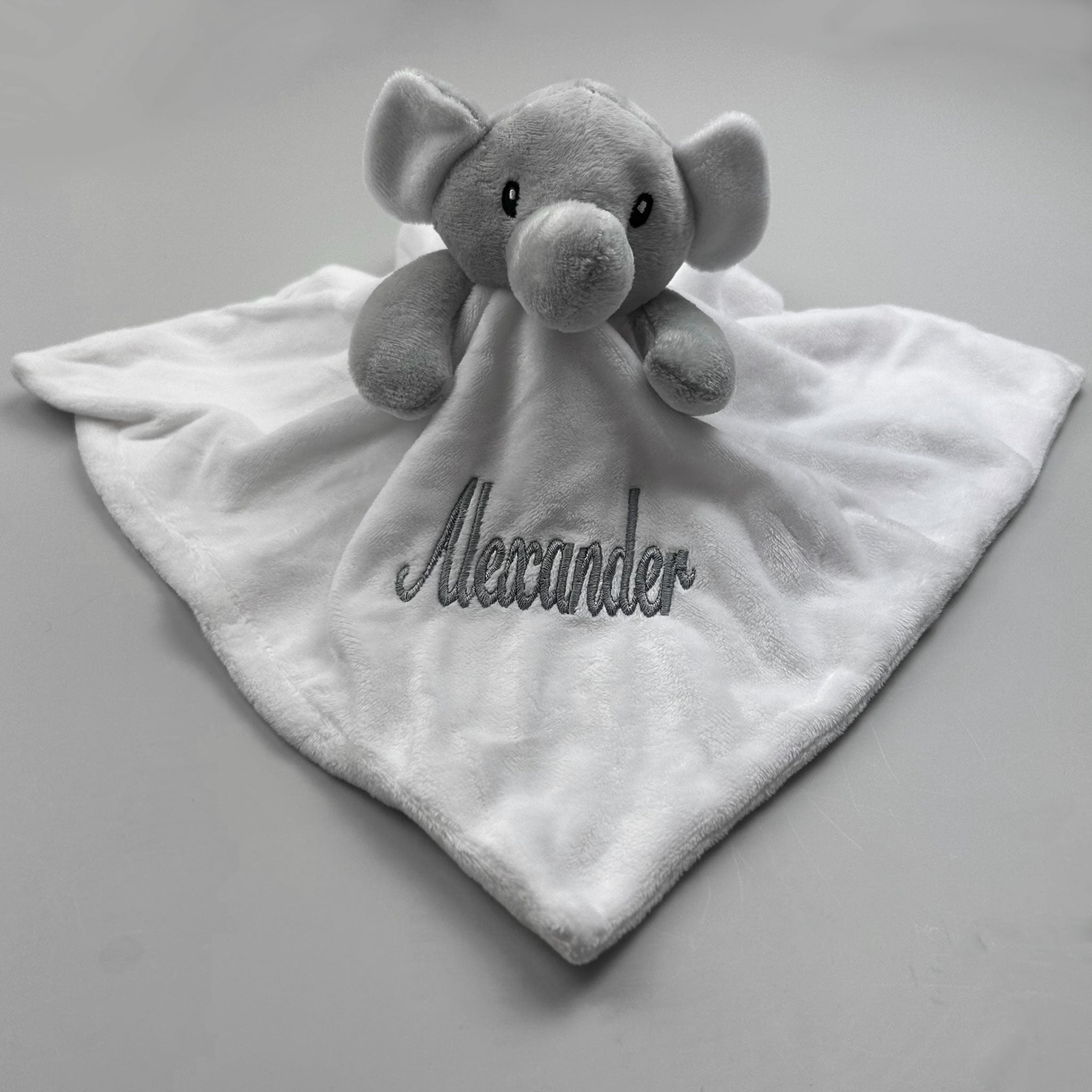 baby unisex white grey elephant personalised 