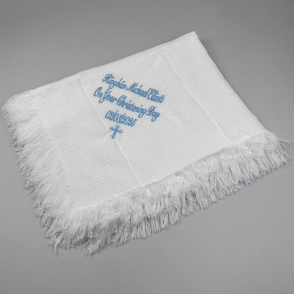 personalised white christening baby shawl