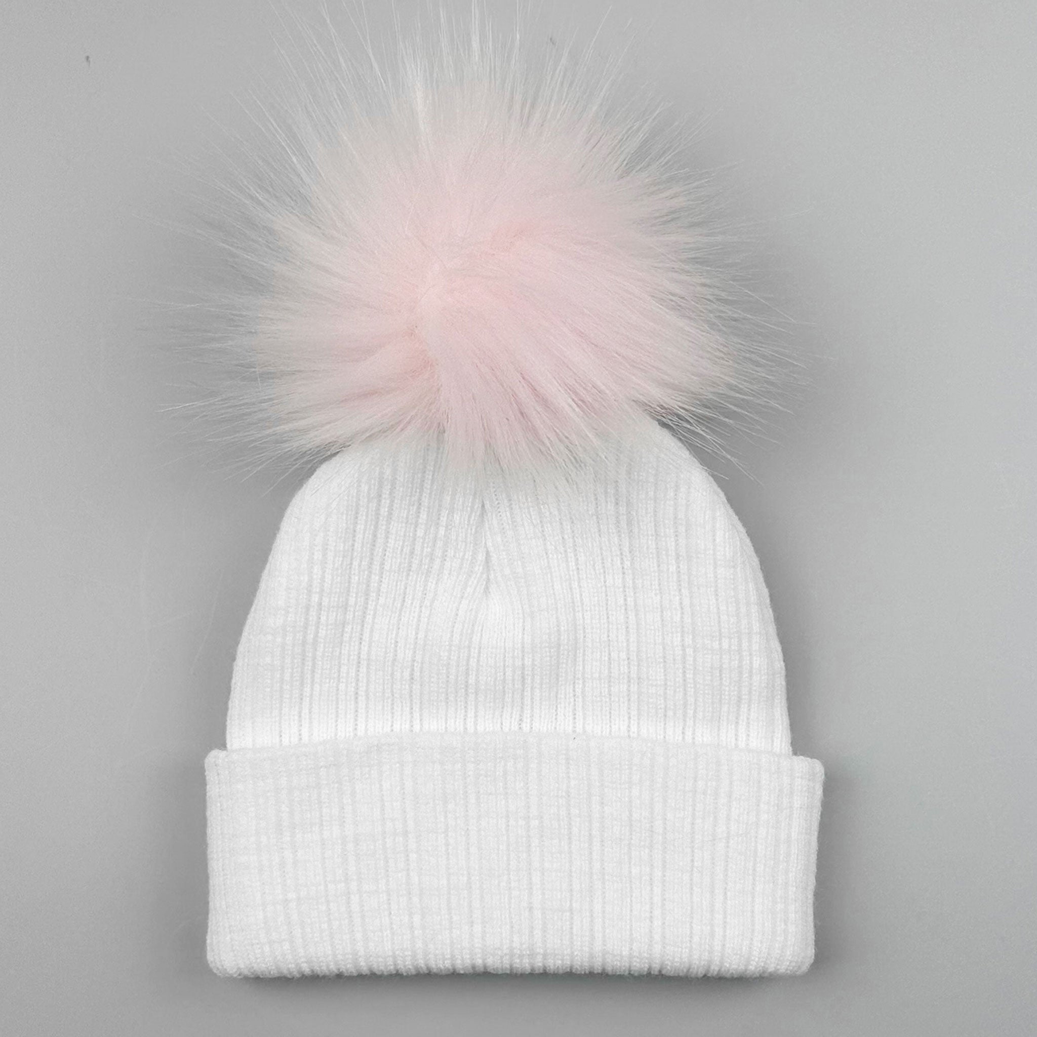 Baby Hat - White with Pink Pom