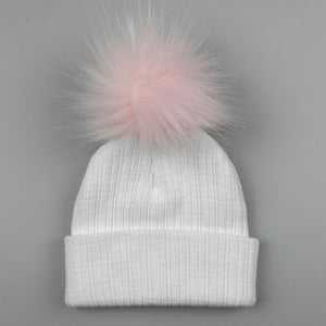 baby girls pink white knitted newborn hat