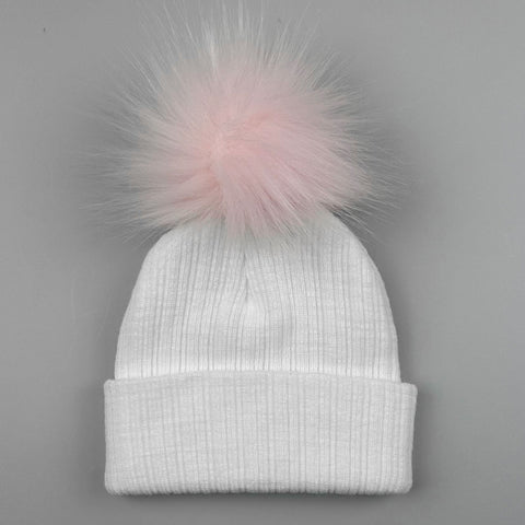 baby girls pink white knitted newborn hat