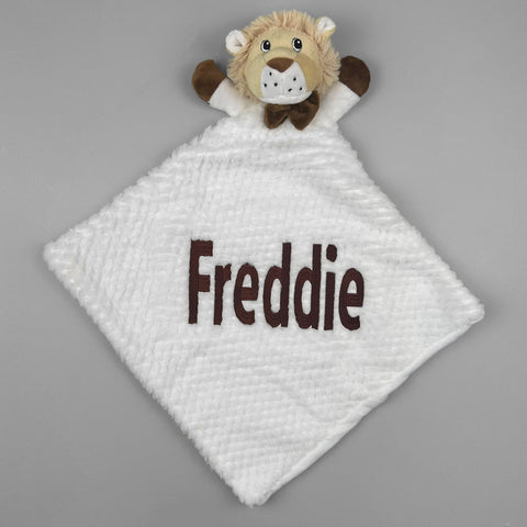 baby unisex white personalised lion comforter