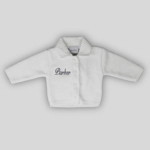 baby unisex white personalised cardigan