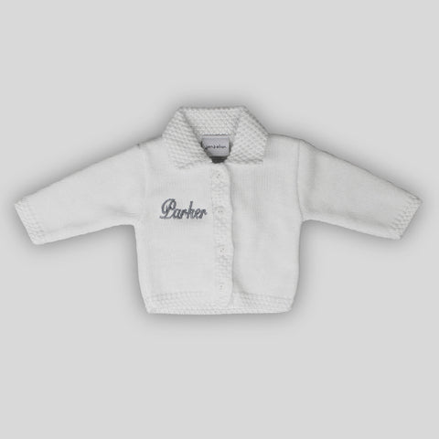 baby unisex white personalised cardigan