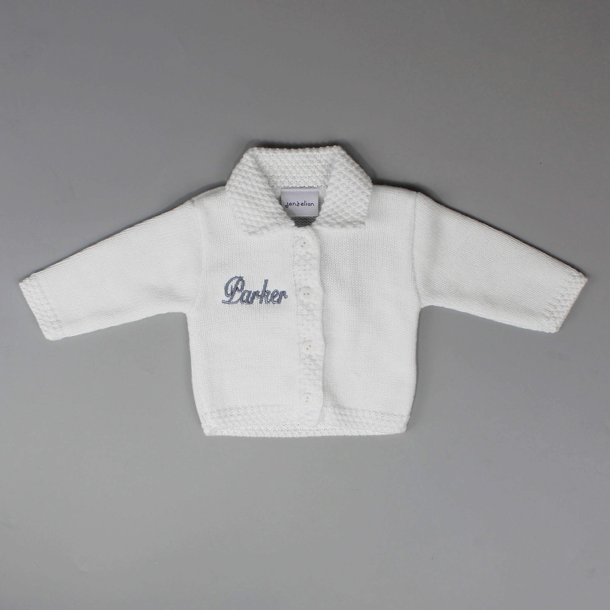 baby unisex white personalsied cardigan