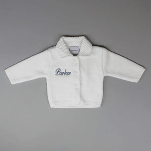 baby unisex white personalsied cardigan