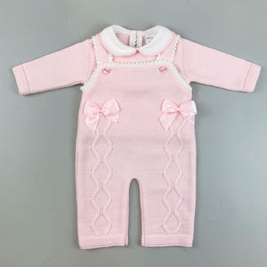 Baby Girl Knitted Outfit - Knitted Top and Dungarees - Pink