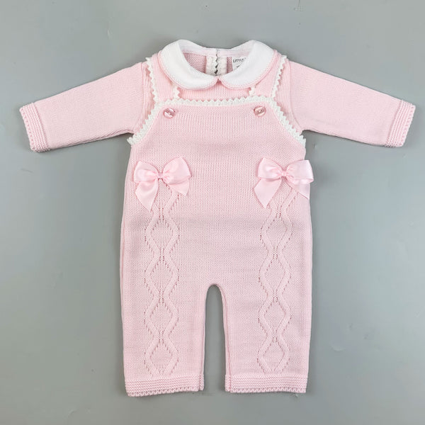 Baby Girl Knitted Outfit - Knitted Top and Dungarees - Pink