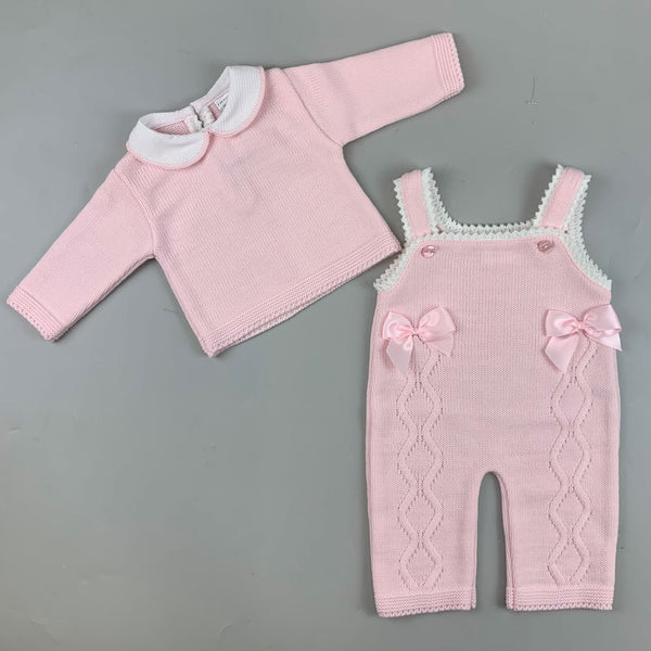 Baby Girl Knitted Outfit - Knitted Top and Dungarees - Pink