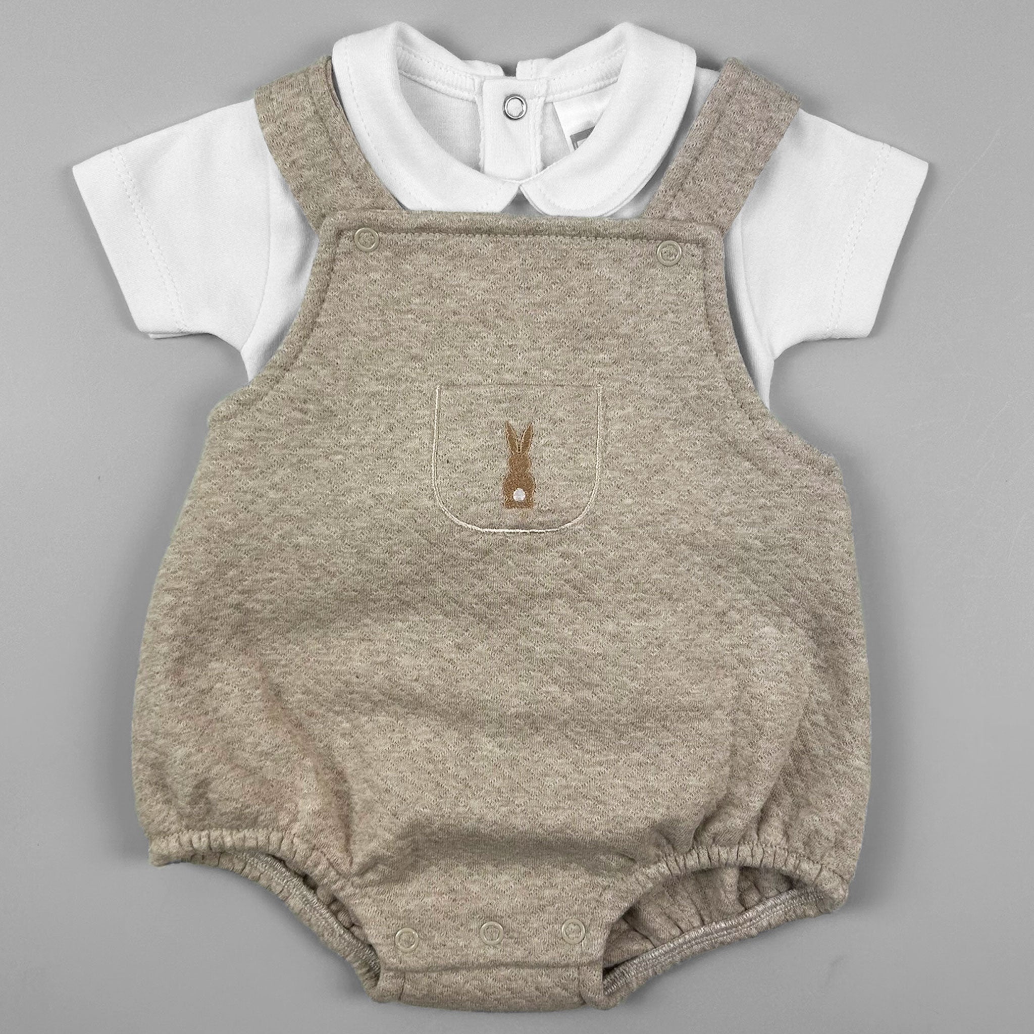 Baby Boys Beige Bunny Short Dungaree Set – Pex