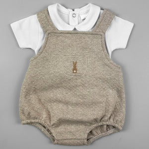 Baby Boys Beige Bunny Short Dungaree Set – Pex