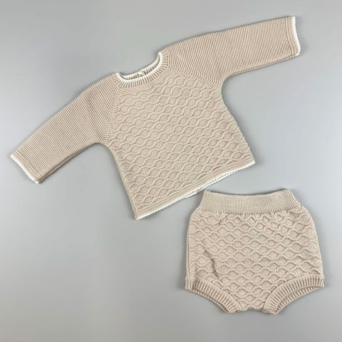 Baby Boys Two Piece Knitted Outfit - Beige