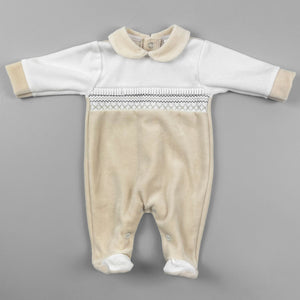 beige and white velour smocking unisex