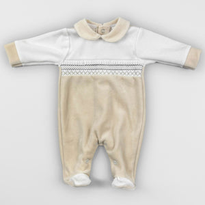 beige and white velour smocking unisex