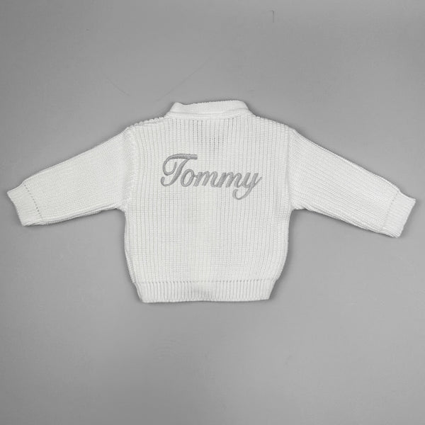 baby unisex cardigan white personalised