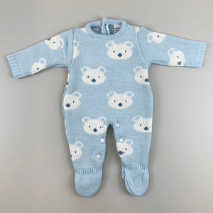 Baby Boys Blue Knitted All In One- Bear Design -Blue