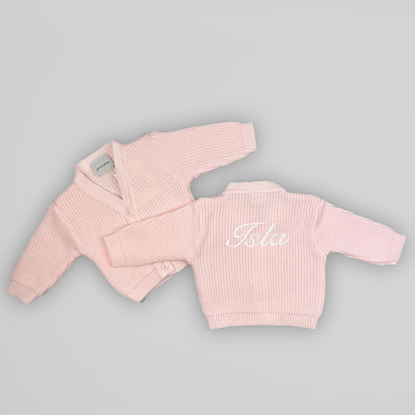 personalised baby girls pink knitted cardigan