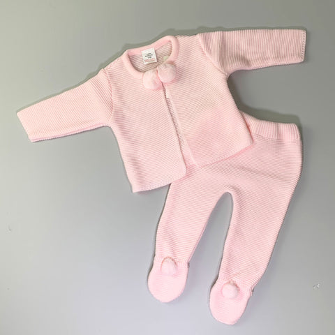 Baby Girls 2 Piece Knitted Baby Outfit - Trousers & Jacket - Pink