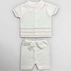 baby boys knitted two piece outfit cream beige