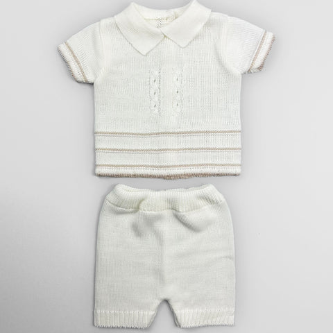 baby boys knitted two piece outfit cream beige