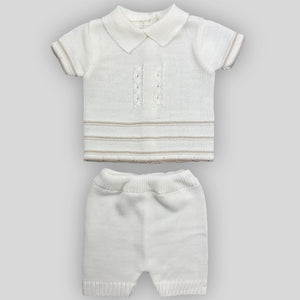 baby boys knitted two piece outfit cream beige