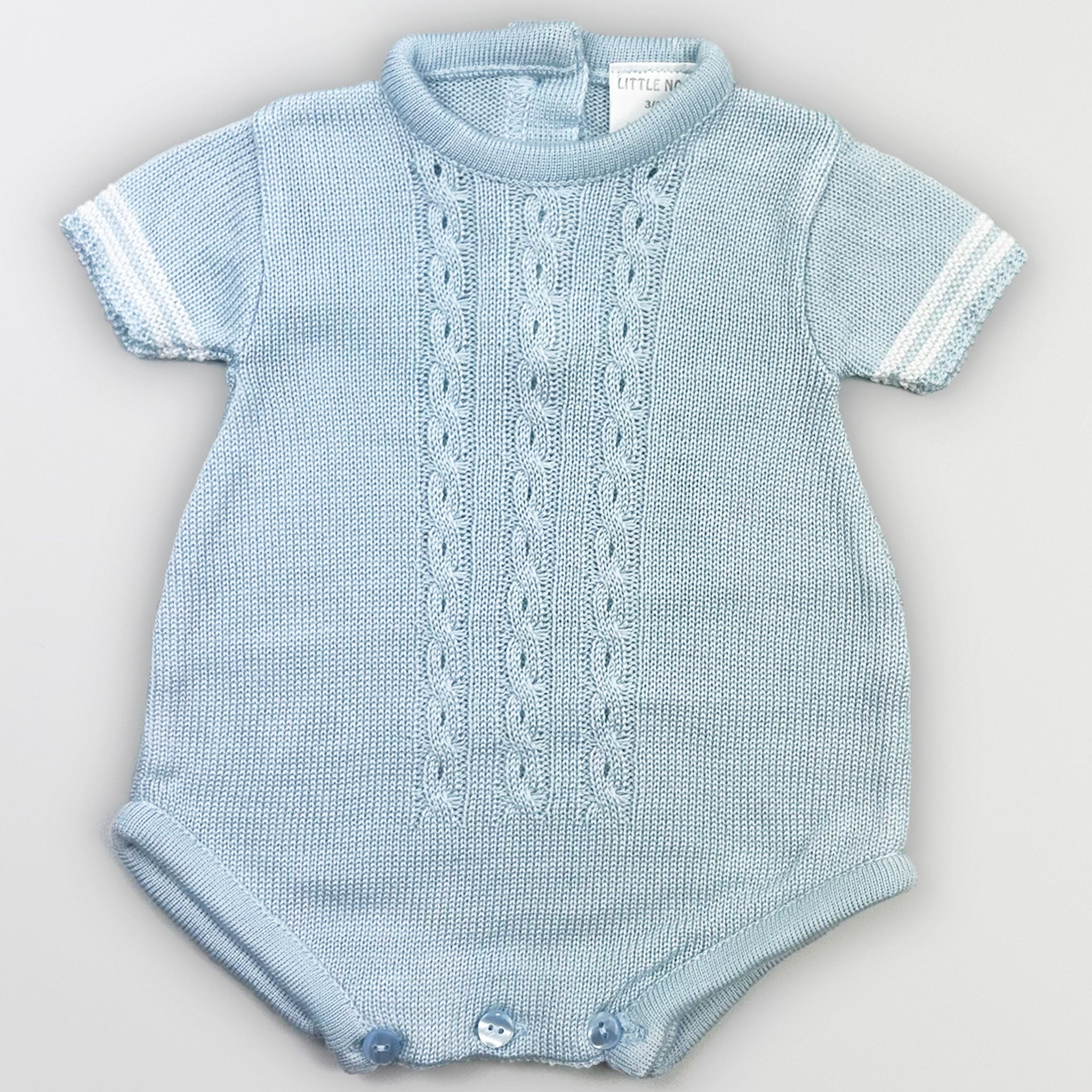 Baby Boys Blue Knitted Romper – Cable Knit Design - Little Nosh