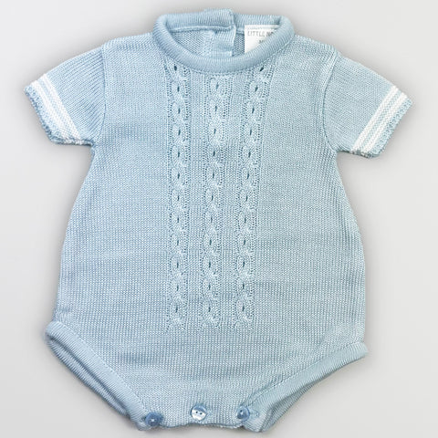 Baby Boys Blue Knitted Romper – Cable Knit Design - Little Nosh