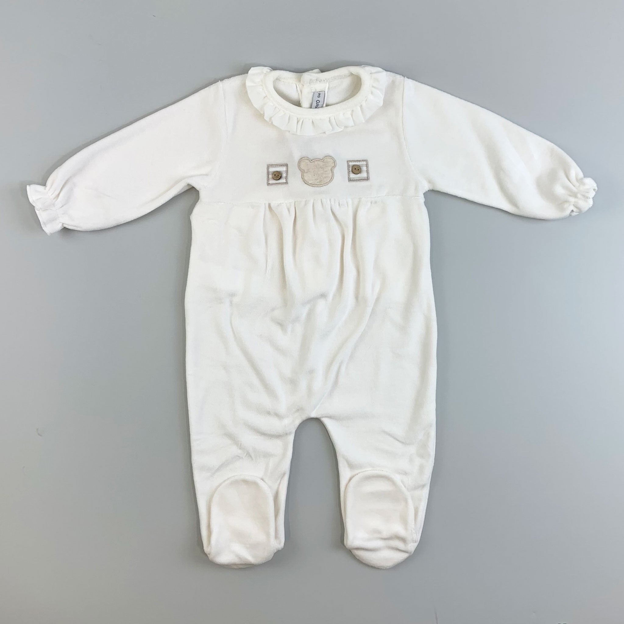 Baby Girls Velour Sleepsuit - Cream - Calamaro 33030