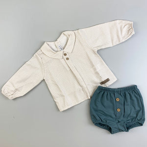 Baby Boys 2 Piece Beige and Green Set - Calamaro 11062