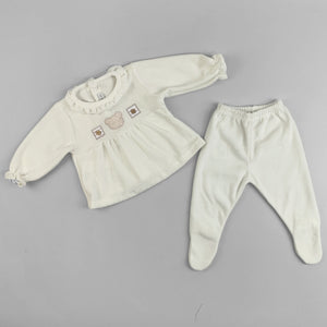 Baby Girls Two Piece Velour Sleepsuit - Cream - Calamaro 11001