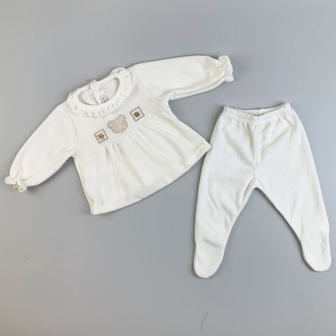 Baby Girls Two Piece Velour Sleepsuit - Cream - Calamaro 11001