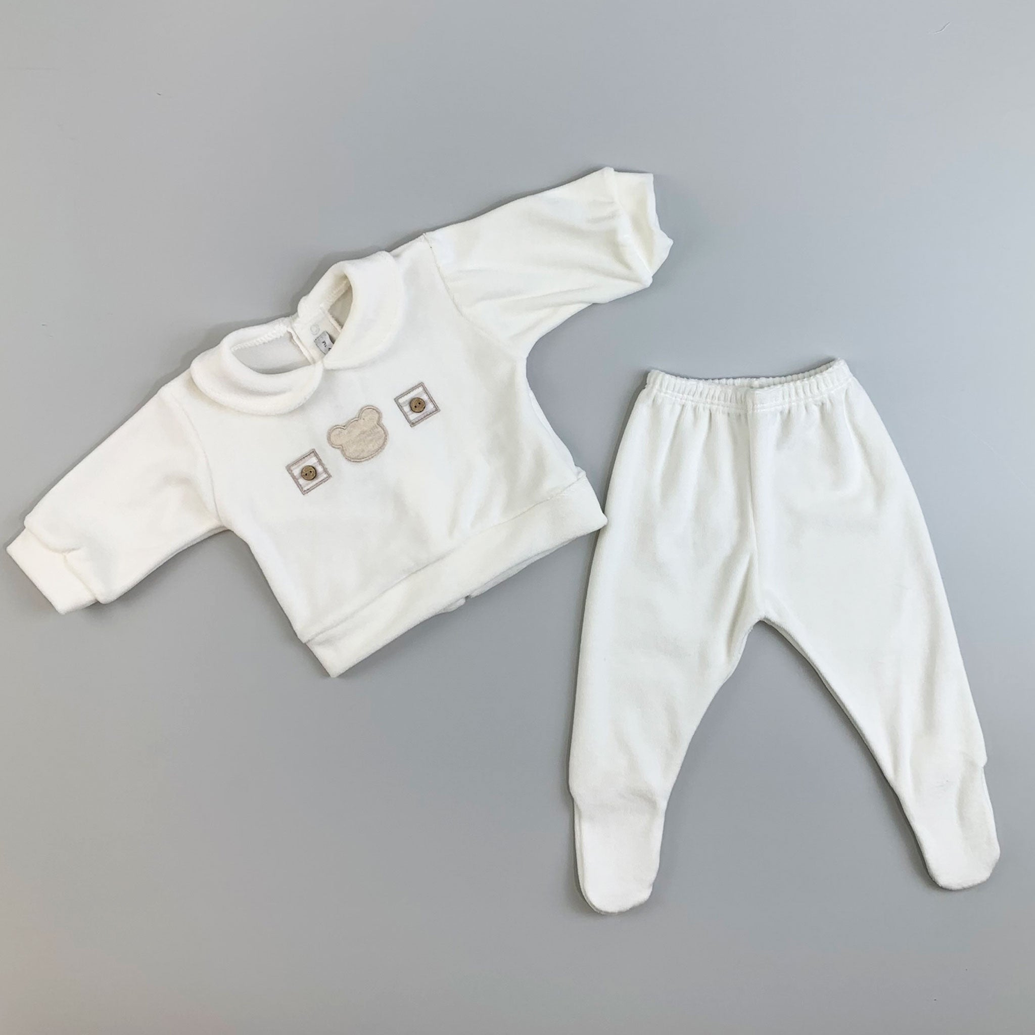 Baby Boys Velour Two Piece Sleepsuit - Cream - Calamaro 11002