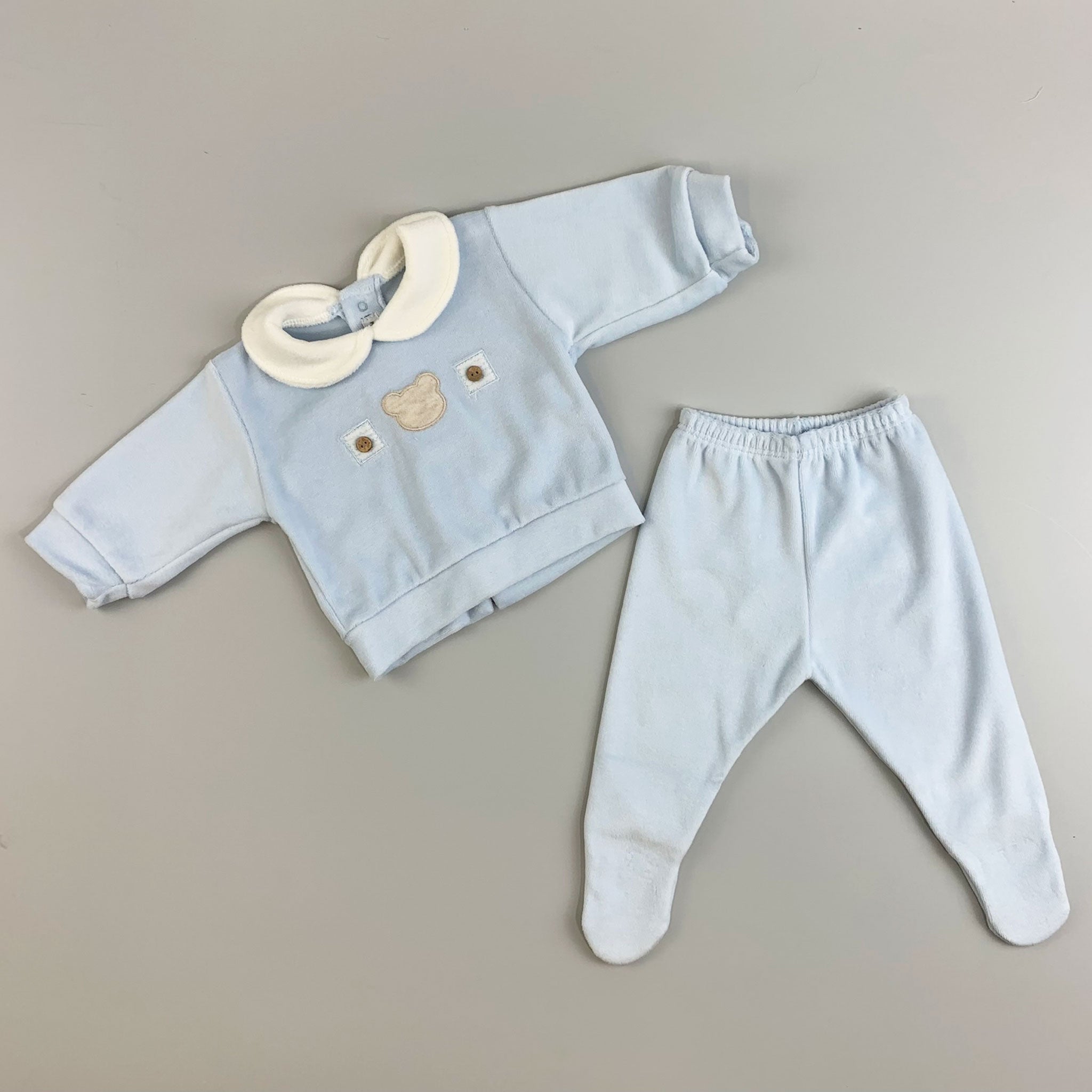 Baby Boys Velour Two Piece Sleepsuit - Blue - Calamaro 11002